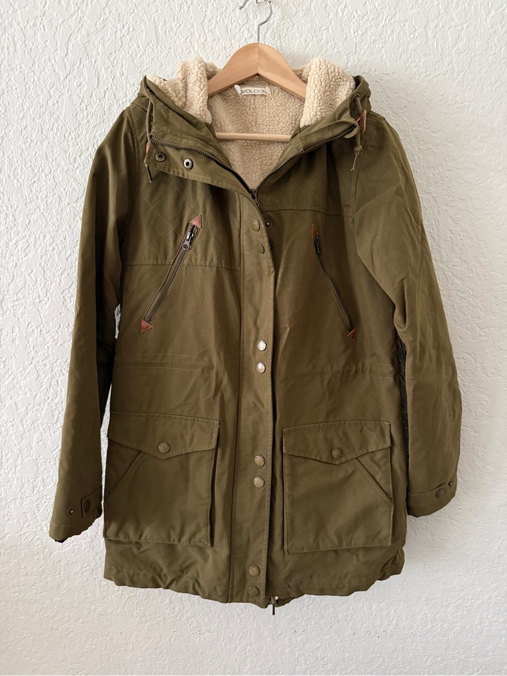 Volcom Olive Green Sherpa Hooded Utility Parka